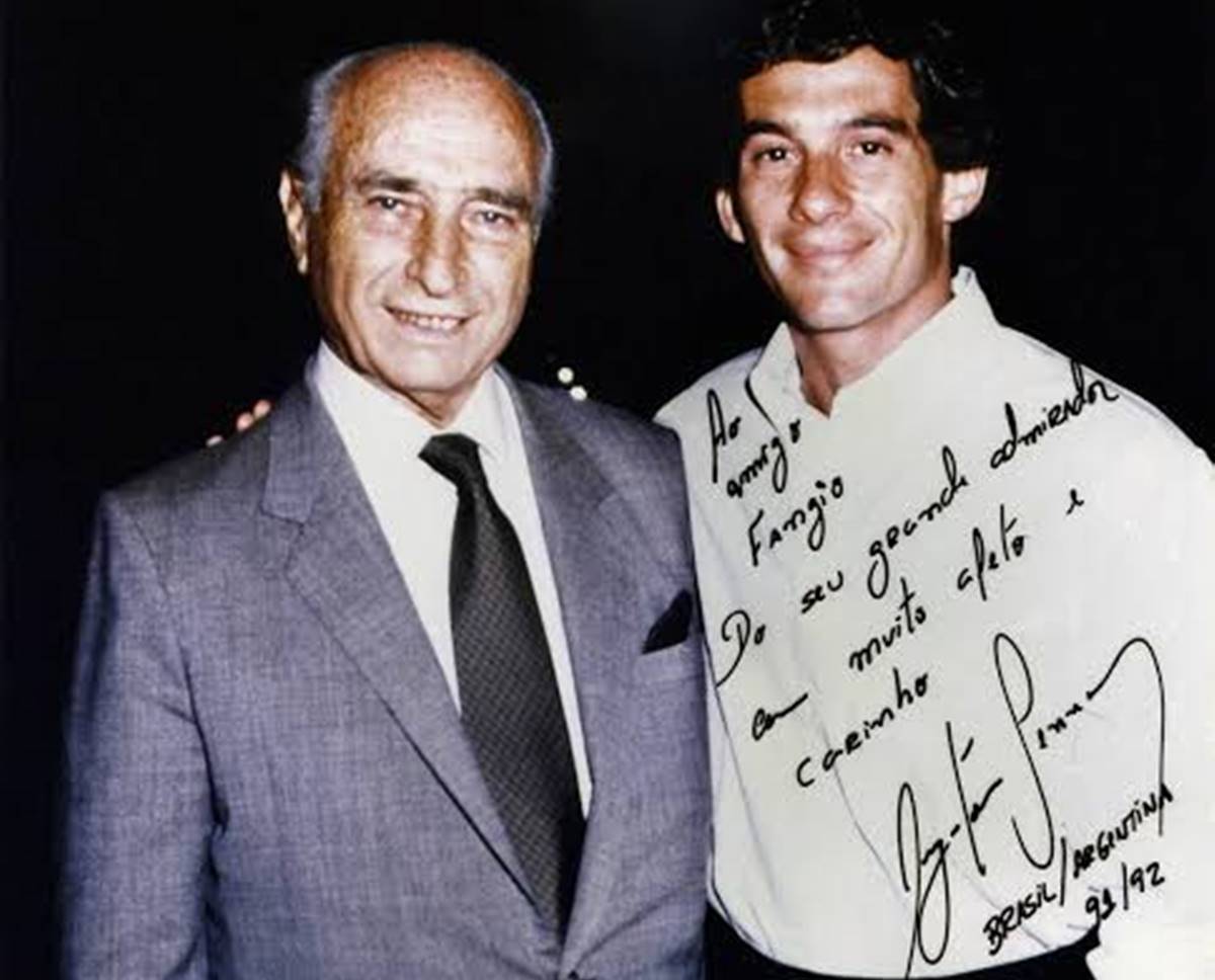 Ayrton Senna y Juan Manuel Fangio